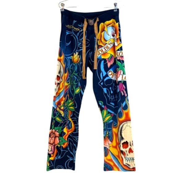 Ed Hardy Golden Rose of Love Track Lounge Pants Navy Embroidered HTF Size M NWOT - Picture 13 of 13
